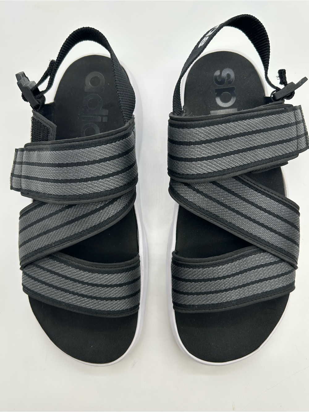 adidas Black & Gray Striped Cross-Strap Sandals